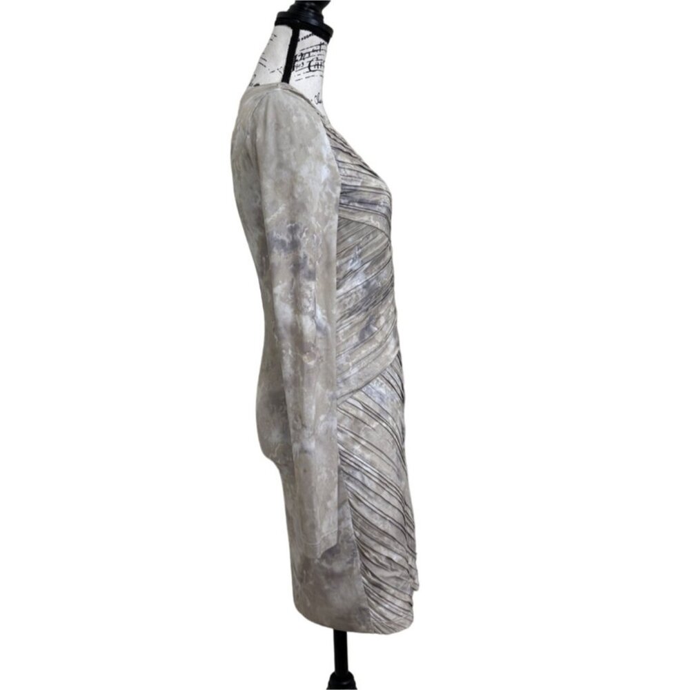 Torn by Ronny Kobo Womens Size S Dress Pleated Patterned Long Sleeve Gray Beige - Picture 3 of 8